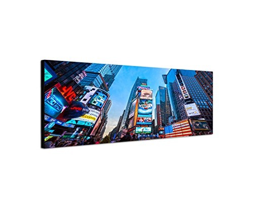 Wandbild auf Leinwand als Panorama in 150x50cm New York Times Square Broadway Reklamen
