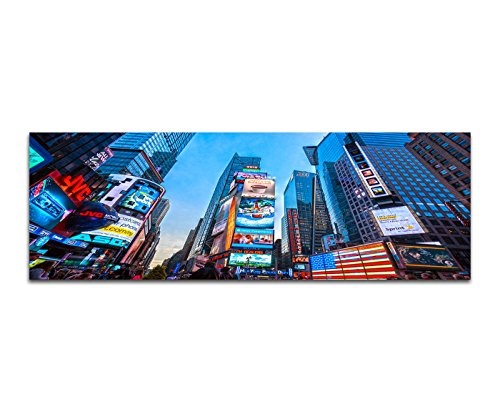 Wandbild auf Leinwand als Panorama in 150x50cm New York Times Square Broadway Reklamen