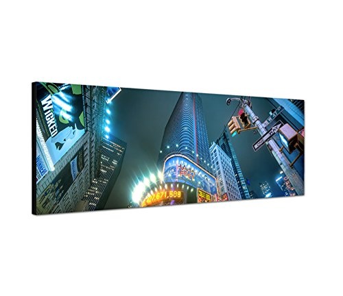 Wandbild auf Leinwand als Panorama in 150x50cm New York Times Square Leuchtreklamen