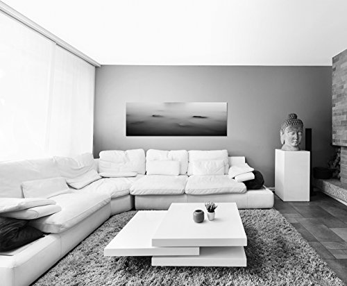 Wandbild auf Leinwand als Panorama in 150x50cm See Insel Steine Baum Nebel Dunst