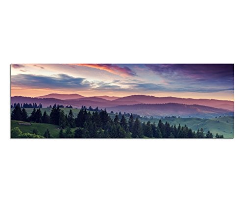 Wandbild auf Leinwand als Panorama in 150x50cm Ukraine Berge Wald Bäume Abendsonne