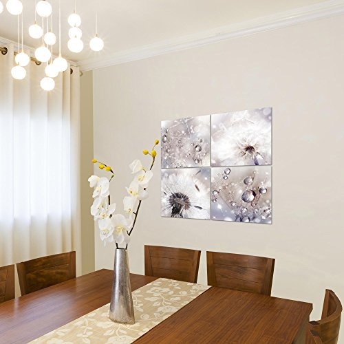 Bilder Blumen Pusteblume Wandbild 80 x 80 cm Vlies - Leinwand Bild XXL Format Wandbilder Wohnzimmer Wohnung Deko Kunstdrucke Rosa Grau 4 Teilig - MADE IN GERMANY - Fertig zum Aufhängen 009843c