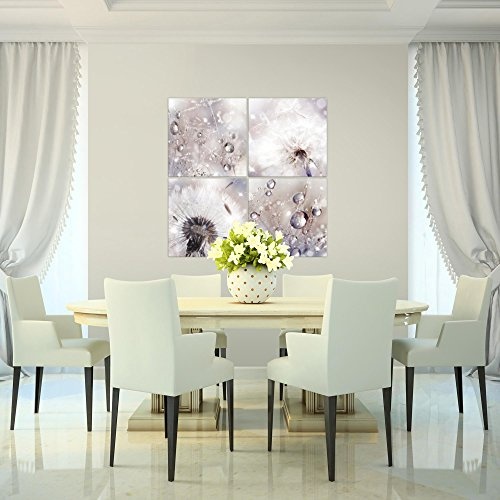 Bilder Blumen Pusteblume Wandbild 80 x 80 cm Vlies - Leinwand Bild XXL Format Wandbilder Wohnzimmer Wohnung Deko Kunstdrucke Rosa Grau 4 Teilig - MADE IN GERMANY - Fertig zum Aufhängen 009843c