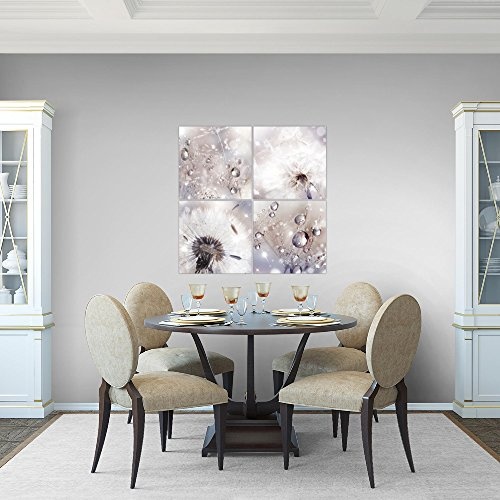 Bilder Blumen Pusteblume Wandbild 80 x 80 cm Vlies - Leinwand Bild XXL Format Wandbilder Wohnzimmer Wohnung Deko Kunstdrucke Rosa Grau 4 Teilig - MADE IN GERMANY - Fertig zum Aufhängen 009843c