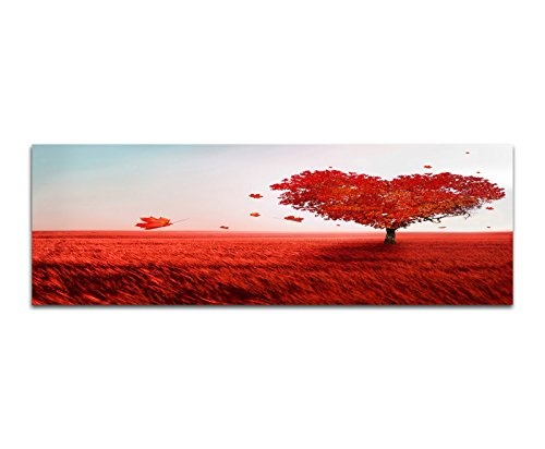 Wandbild auf Leinwand als Panorama in 150x50cm Wiese Baum Herz rot