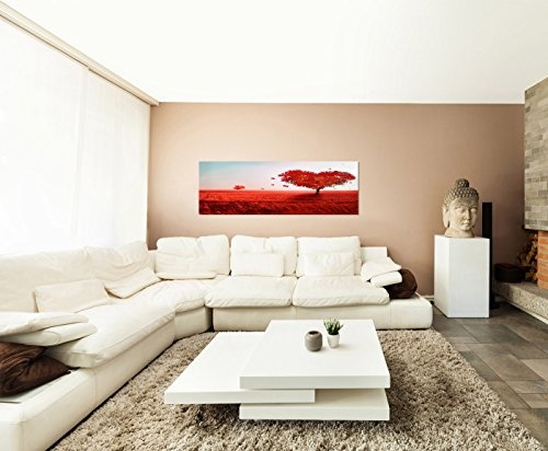Wandbild auf Leinwand als Panorama in 150x50cm Wiese Baum Herz rot