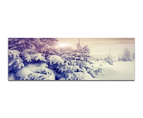 Wandbild auf Leinwand als Panorama in 150x50cm Bäume Berge Schnee Sonnenuntergang