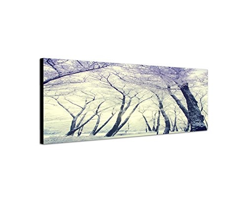 Wandbild auf Leinwand als Panorama in 150x50cm Winterwald Bäume Schnee