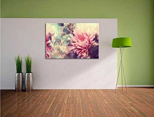 Pixxprint Romantische Blumen Pinsel Effekt, Format: 100x70 auf Leinwand