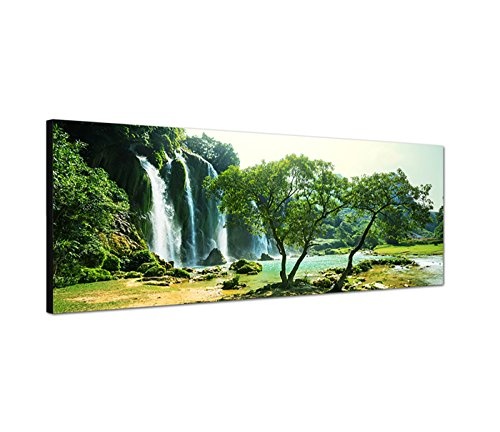 Wandbild auf Leinwand als Panorama in 150x50cm Vietnam Bäume Wald Wasserfall Natur
