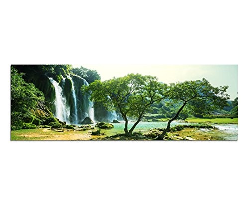 Wandbild auf Leinwand als Panorama in 150x50cm Vietnam Bäume Wald Wasserfall Natur