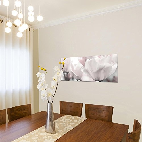 Bilder Blumen Tulpen Wandbild 100 x 40 cm Vlies - Leinwand Bild XXL Format Wandbilder Wohnzimmer Wohnung Deko Kunstdrucke Grau 1 Teilig - Made IN Germany - Fertig zum Aufhängen 203912c