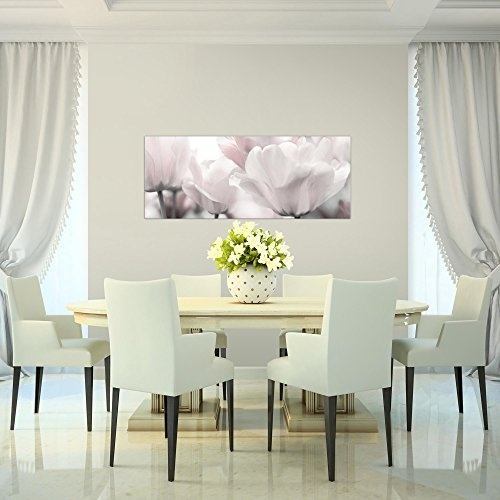 Bilder Blumen Tulpen Wandbild 100 x 40 cm Vlies - Leinwand Bild XXL Format Wandbilder Wohnzimmer Wohnung Deko Kunstdrucke Grau 1 Teilig - Made IN Germany - Fertig zum Aufhängen 203912c