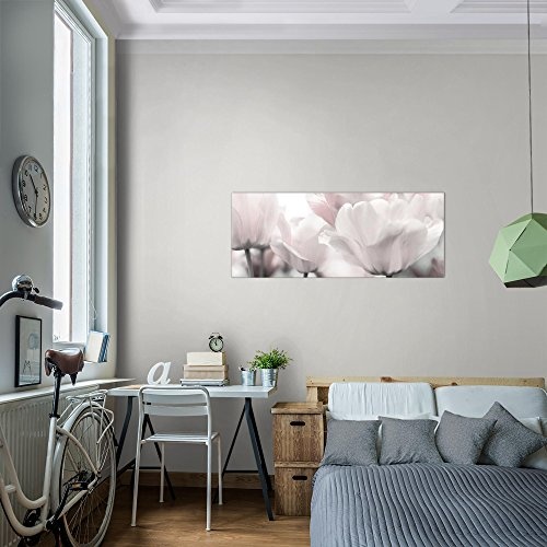 Bilder Blumen Tulpen Wandbild 100 x 40 cm Vlies - Leinwand Bild XXL Format Wandbilder Wohnzimmer Wohnung Deko Kunstdrucke Grau 1 Teilig - Made IN Germany - Fertig zum Aufhängen 203912c