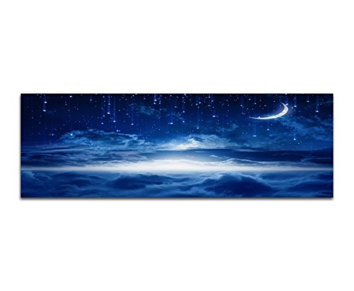 Wandbild auf Leinwand als Panorama in 150x50cm Himmel Nacht Wolken Mond Sterne