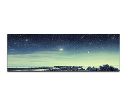Wandbild auf Leinwand als Panorama in 150x50cm Küste Meer Nacht Himmel Sterne