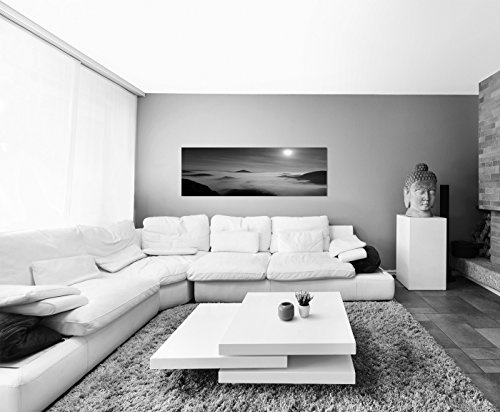 Wandbild auf Leinwand als Panorama in 150x50cm Berge Nebel Nacht Vollmond