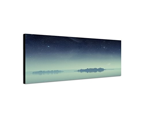 Wandbild auf Leinwand als Panorama in 150x50cm Meer Inseln Nacht Sterne