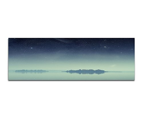 Wandbild auf Leinwand als Panorama in 150x50cm Meer Inseln Nacht Sterne