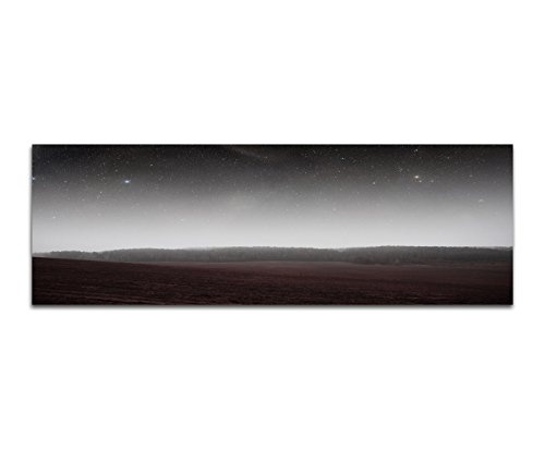 Wandbild auf Leinwand als Panorama in 150x50cm Feld Wald Nacht Sterne