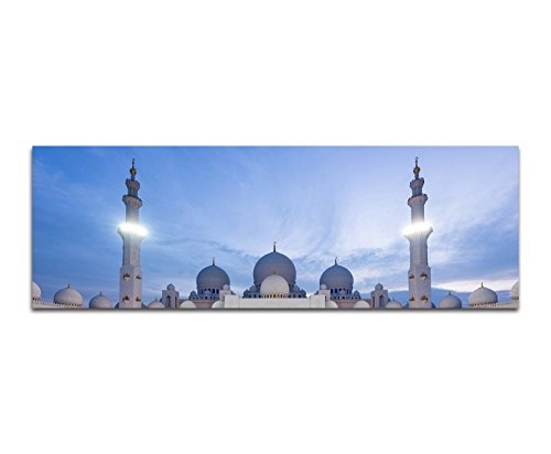 Wandbild auf Leinwand als Panorama in 150x50cm Abu Dhabi Moschee Nacht Lichter