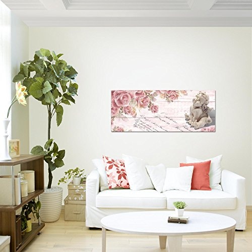 Bilder Engel Blumen Wandbild Vlies - Leinwand Bild XXL Format Wandbilder Wohnzimmer Wohnung Deko Kunstdrucke Rosa 1 Teilig - MADE IN GERMANY - Fertig zum Aufhängen 006012b