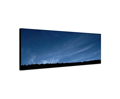 Wandbild auf Leinwand als Panorama in 150x50cm Himmel Nacht Sterne Wald
