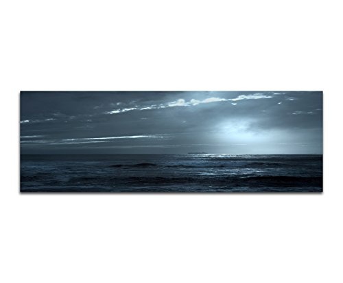 Wandbild auf Leinwand als Panorama in 150x50cm Meer Schiff Wolken Nacht Mondlicht