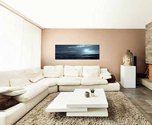 Wandbild auf Leinwand als Panorama in 150x50cm Meer Schiff Wolken Nacht Mondlicht