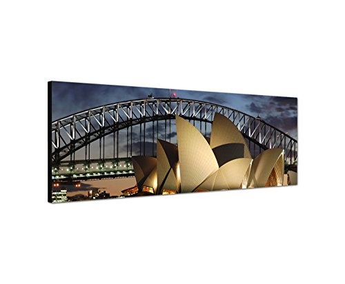 Wandbild auf Leinwand als Panorama in 150x50cm Sydney Oper Harbour Bridge Nacht