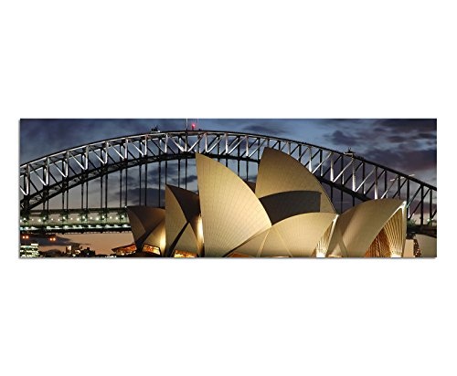 Wandbild auf Leinwand als Panorama in 150x50cm Sydney Oper Harbour Bridge Nacht