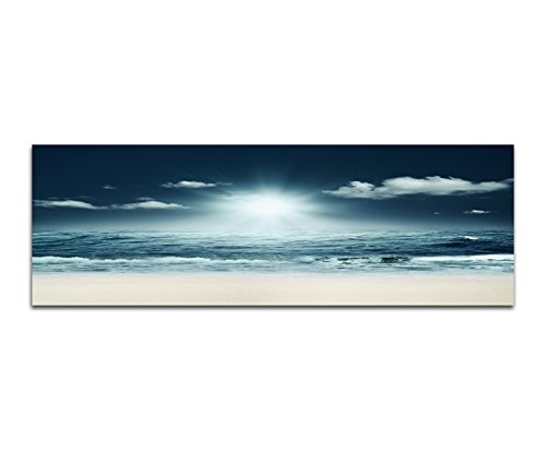 Wandbild auf Leinwand als Panorama in 150x50cm Strand Meer Wellen Licht Nacht abstrakt