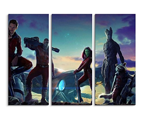 Guardians of the Galaxy Art Picture Wandbild 3 teilig 120x90 cm (jedes Teil 40x90 cm) schöner Kunstdruck auf echter Leinwand gespannt auf Echtholzrahmen