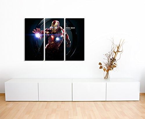 Kult Iron Man 2 Wandbild 3 teilig 120x90cm (jedes Teil 40x90cn) schöner Kunstdruck auf echter Leinwand gespannt auf Echtholzrahmen