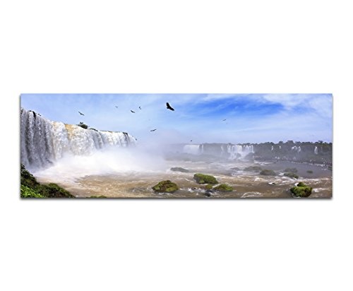 Wandbild auf Leinwand als Panorama in 150x50cm Brasilien Wasserfälle Vögel Wolkenschleier
