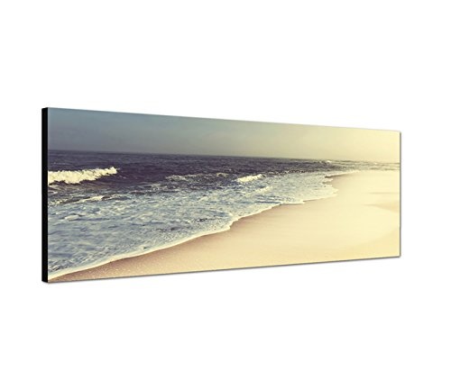 Wandbild auf Leinwand als Panorama in 150x50cm Meer Strand Wolkenschleier Vintage
