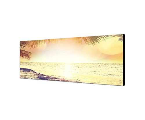 Wandbild auf Leinwand als Panorama in 150x50cm Tropen Strand Meer Sonnenlicht Vintage