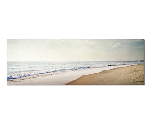 Wandbild auf Leinwand als Panorama in 150x50cm Strand Meer Wolkenhimmel Vintage