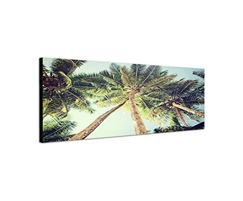 Wandbild auf Leinwand als Panorama in 150x50cm Palmen Himmel Vintage