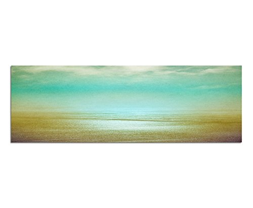 Wandbild auf Leinwand als Panorama in 150x50cm Strand Meer Wolken Dunst Vintage