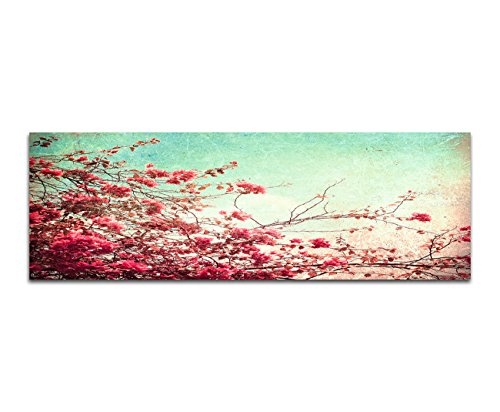 Wandbild auf Leinwand als Panorama in 150x50cm Blumen Zweige Blüten Vintage