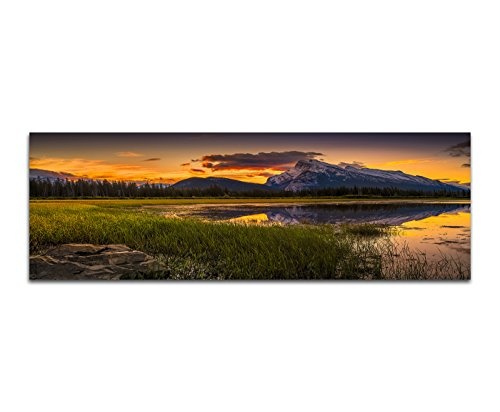 Wandbild auf Leinwand als Panorama in 150x50cm Kanada Wiese See Berge Sonnenaufgang