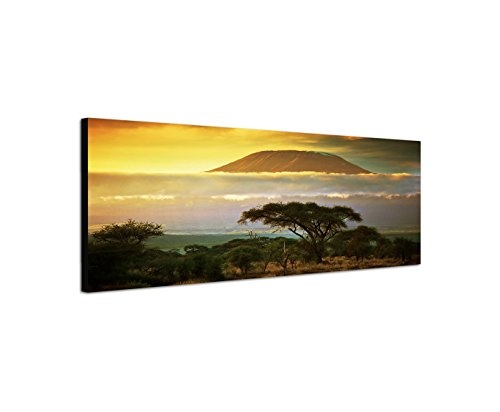 Wandbild auf Leinwand als Panorama in 150x50cm Afrika Kilimandscharo Sonnenuntergang Natur