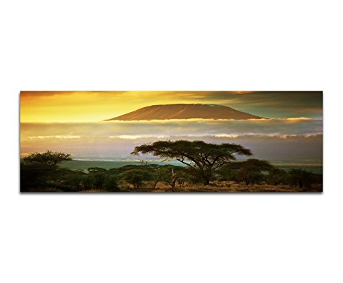 Wandbild auf Leinwand als Panorama in 150x50cm Afrika Kilimandscharo Sonnenuntergang Natur