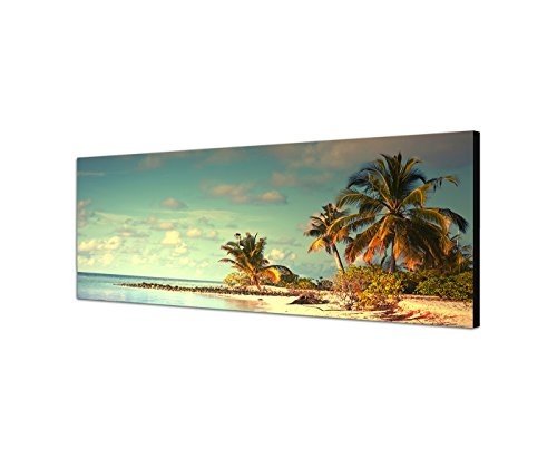 Wandbild auf Leinwand als Panorama in 150x50cm Malediven Strand Meer Palmen