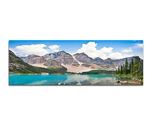 Wandbild auf Leinwand als Panorama in 150x50cm Kanada Gebirge Waldsee Wolken Spiegelung