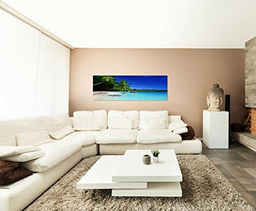 Wandbild auf Leinwand als Panorama in 150x50cm Seychellen Strand Meer Palmen