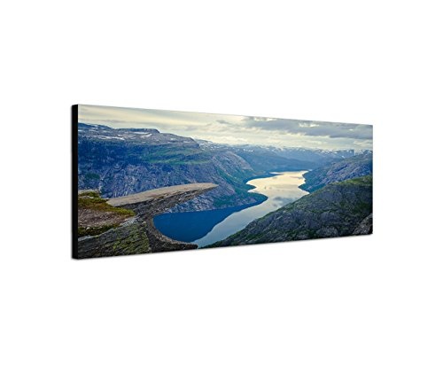 Wandbild auf Leinwand als Panorama in 150x50cm Norwegen Fjord Berge Fluss Natur