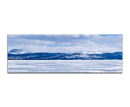 Wandbild auf Leinwand als Panorama in 150x50cm Kanada Berge See Eisschicht Schnee Wolken