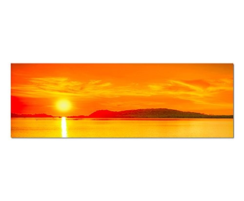 Wandbild auf Leinwand als Panorama in 150x50cm Meer Berge Sonnenuntergang